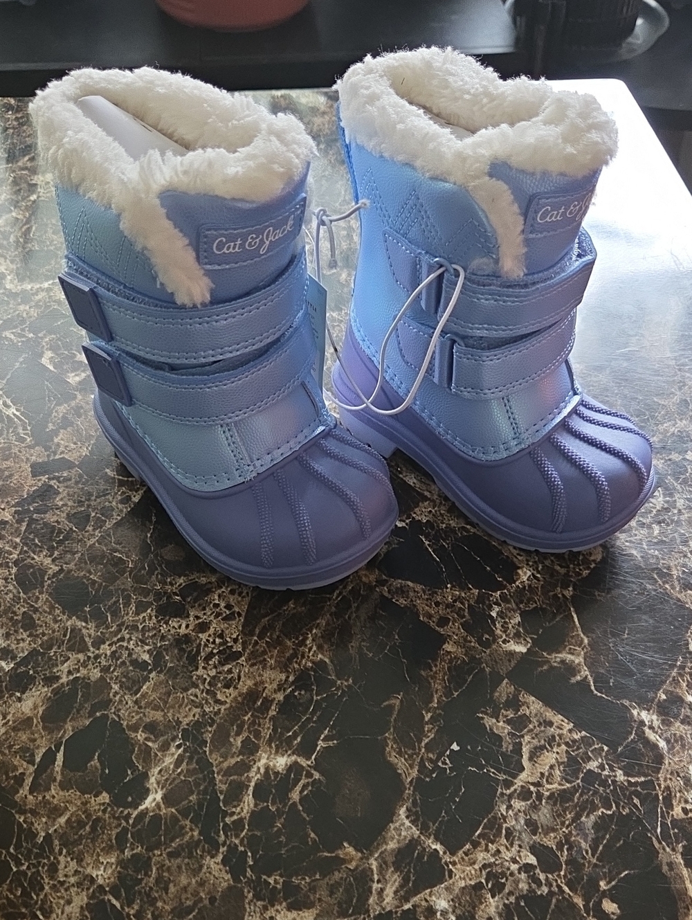 Cat & Jack Light Blue Girls' Snow Boots with Faux Fur Trim